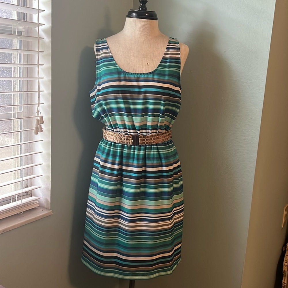 Loft Summer Striped Dress and Bronze Belt